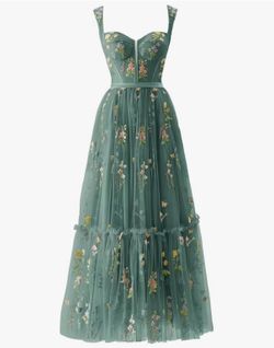 Green Flower Embroidery Dress
