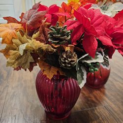 2 Set of vases with multiple autumn flowers bunches