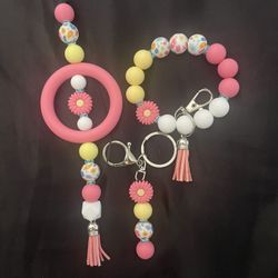 Flower Themed Car Charm/Wristlet/Keychain Set 
