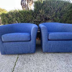 Like New, (2) Upholstered Blue Swivel Chairs