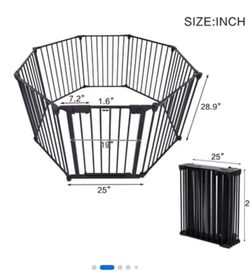 LOVMOR 200 inch Adjustable Safety Gate 8 Panels Play Yard Metal Doorways Fireplace Fence Christmas Tree Fence Gate for House Stairs Gate prohibited ar
