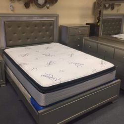 Led Upholstered Bedroom Set Queen or King Bed Dresser Nightstand and Mirror Chest Options Lyssa 