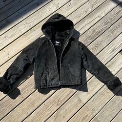 Fur Trim Leather Suede Jacket