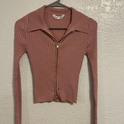 No Boundaries Pink Ribbed Long Sleeve Zip-up Cardigan