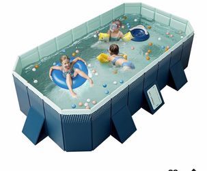 Portable Swimming Pool for Kids, Outdoor Above Ground Pool, Quick Assembly Folding PVC Home Swimming Pool with Support, 102'' x 65' x 21''
