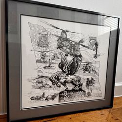 Military pencil wall art night stalkers Dark horse 2-160th SOAR by Hinderliter 2005 Professionally framed  Approx 23” H x 26” W  Pick up in Hobe Sound