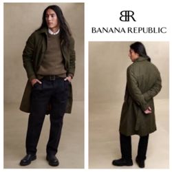 Banana Republic Mac Weatherproof Men’s Hidden Zip/Snap Lined Jacket- ‘olive’ (L)