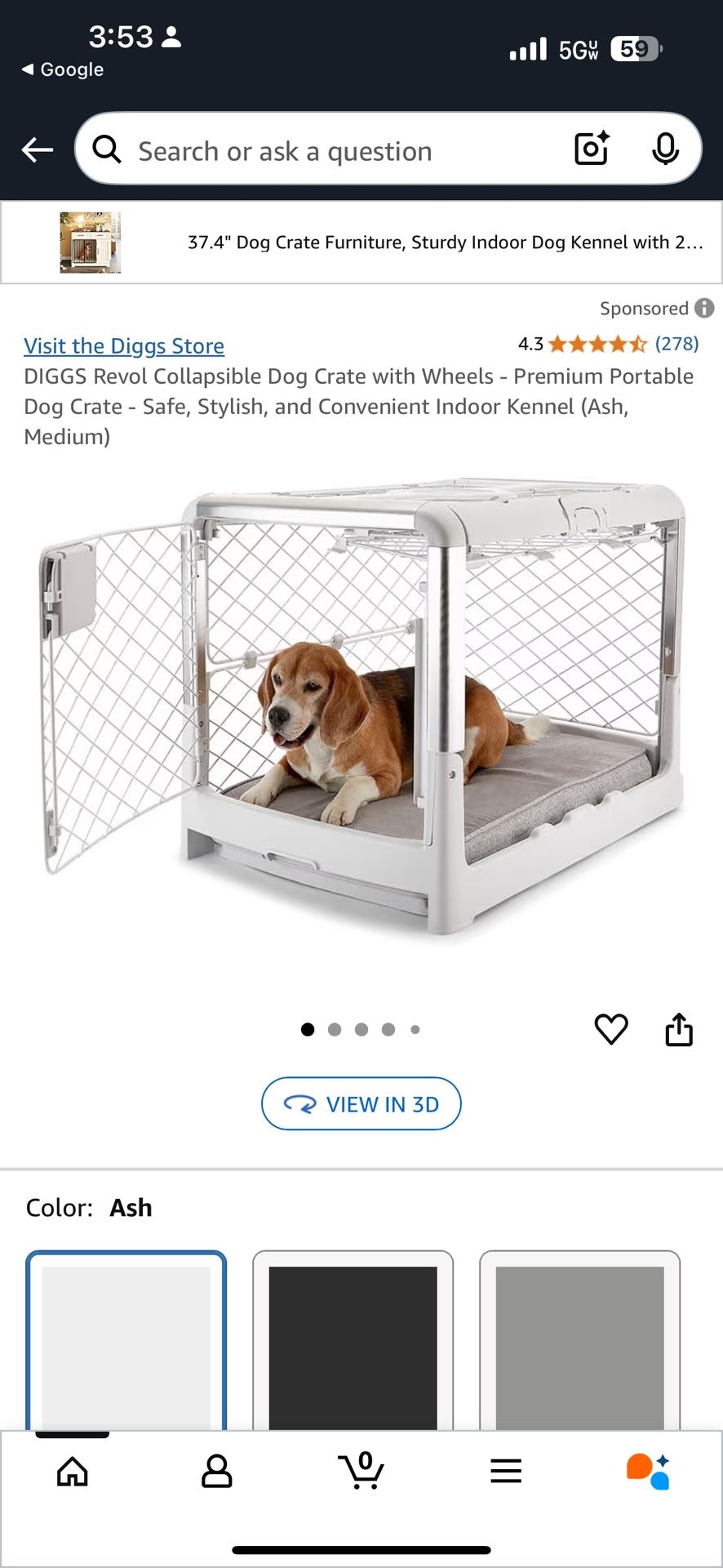 New Diggs Revol dog Crate in Ash Color. Medium