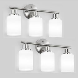 set of two 3-Light Bathroom Vanity Light Brushed Nickel 