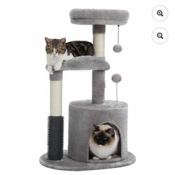 PAWZ Road 32.7" Cat Tree Small Cat Tower Kitten Scratching Posts Condo with Sefl-Grooming Toy, Gray