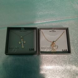 Real 10 Kt Gold Angel And Cross Necklace Perfect Gifts 