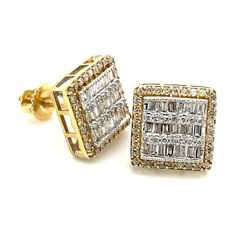 10l Gold Diamond Cluster Earrings Square With Bagguettes .6ctw 2.4grams 145462 3
