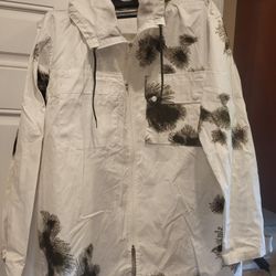 Women plus size hooded light jacket, white with pattern, approx 2x-3x?? LOT A