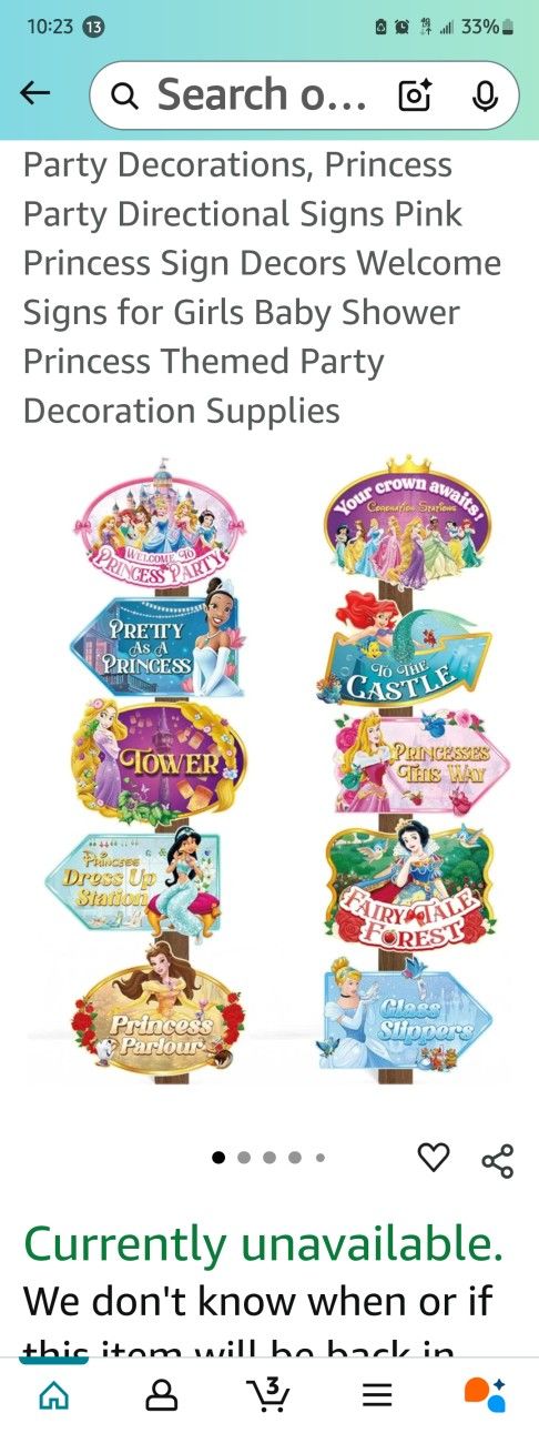 10pcs Disney Princess Birthday Party Decorations Directional Signs
