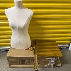 Female Mannequin Torso Dress Form Adjustable Stand Metal Base Beige Gold