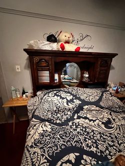 Antique Queen bed set and matching dresser with mirror