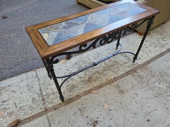 Slate and Wood Console Table with Iron Legs