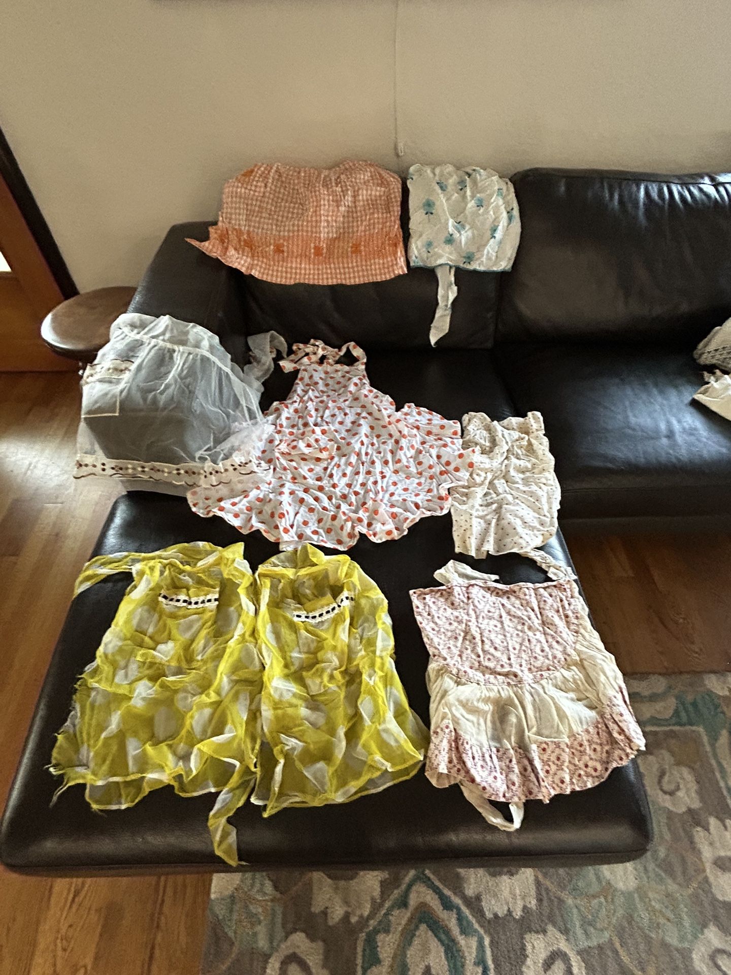 Vintage Aprons. 8 Total. All Shapes And Sizes And Material