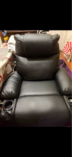 Black Leather Recliner Chair with Cup Holders