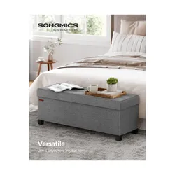 Storage Ottoman Bench, SONGMICS , Foldable Foot Rest with Legs, 15 x 43 x 15.7 Inches, End of Bed Bench, Storage Chest, Load up to 660 lb, for Living 