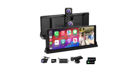 9" Apple Carplay Screen for Car, with 4K Dash Cam, Portable Wireless Car Play