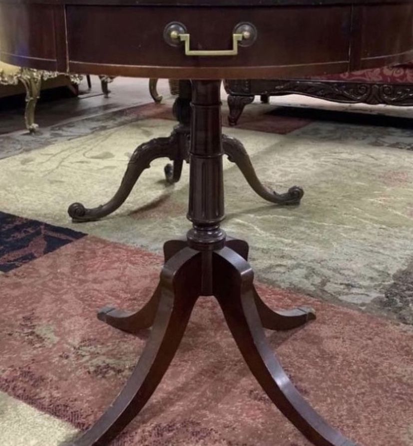 Antique Mahogany Leather Top Round Pedestal Side /End Table w/Claw Feet 