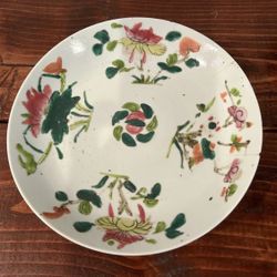 19th Century Antique Vintage Dish Chinese Plate Handpainted Floral Flower Leaves