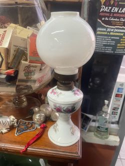 Vintage miniature rose floral oil lamp