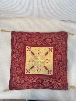 Handmade Vintage decorative  Cushion Cover 14.5" Burgundy/Red Gold Embroidered Tassels