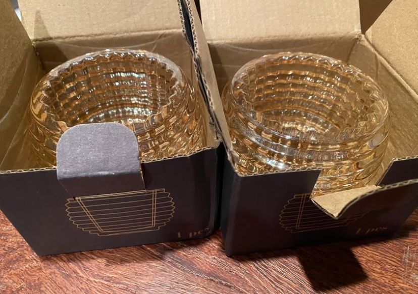 2 For 1 Glass Golden Votive Candle Holders