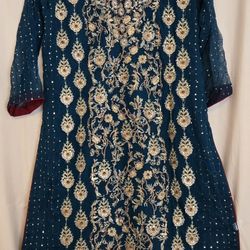 Teal Embroidered Dress