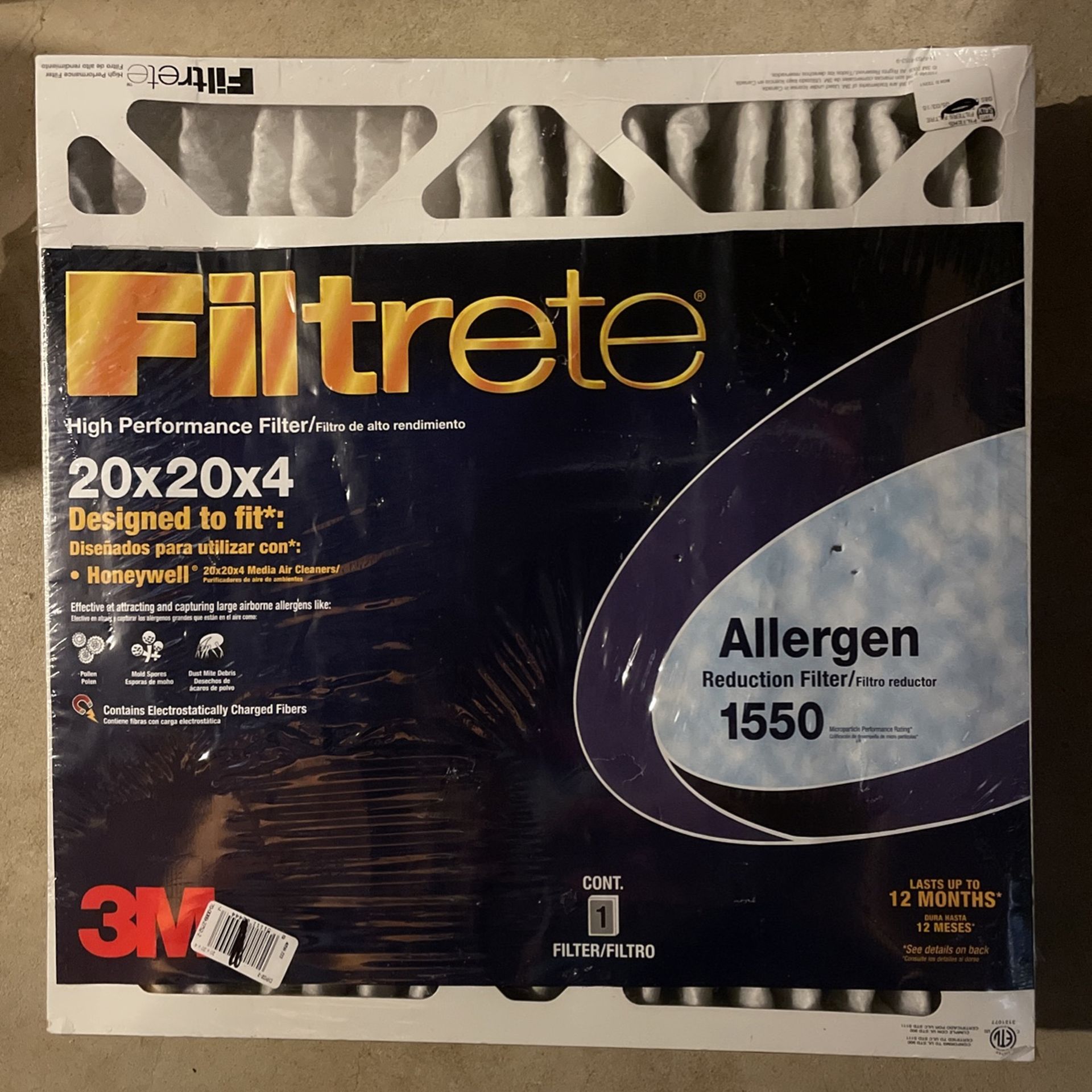 Filtrete 20 x 20 x 4 3M filter 1550