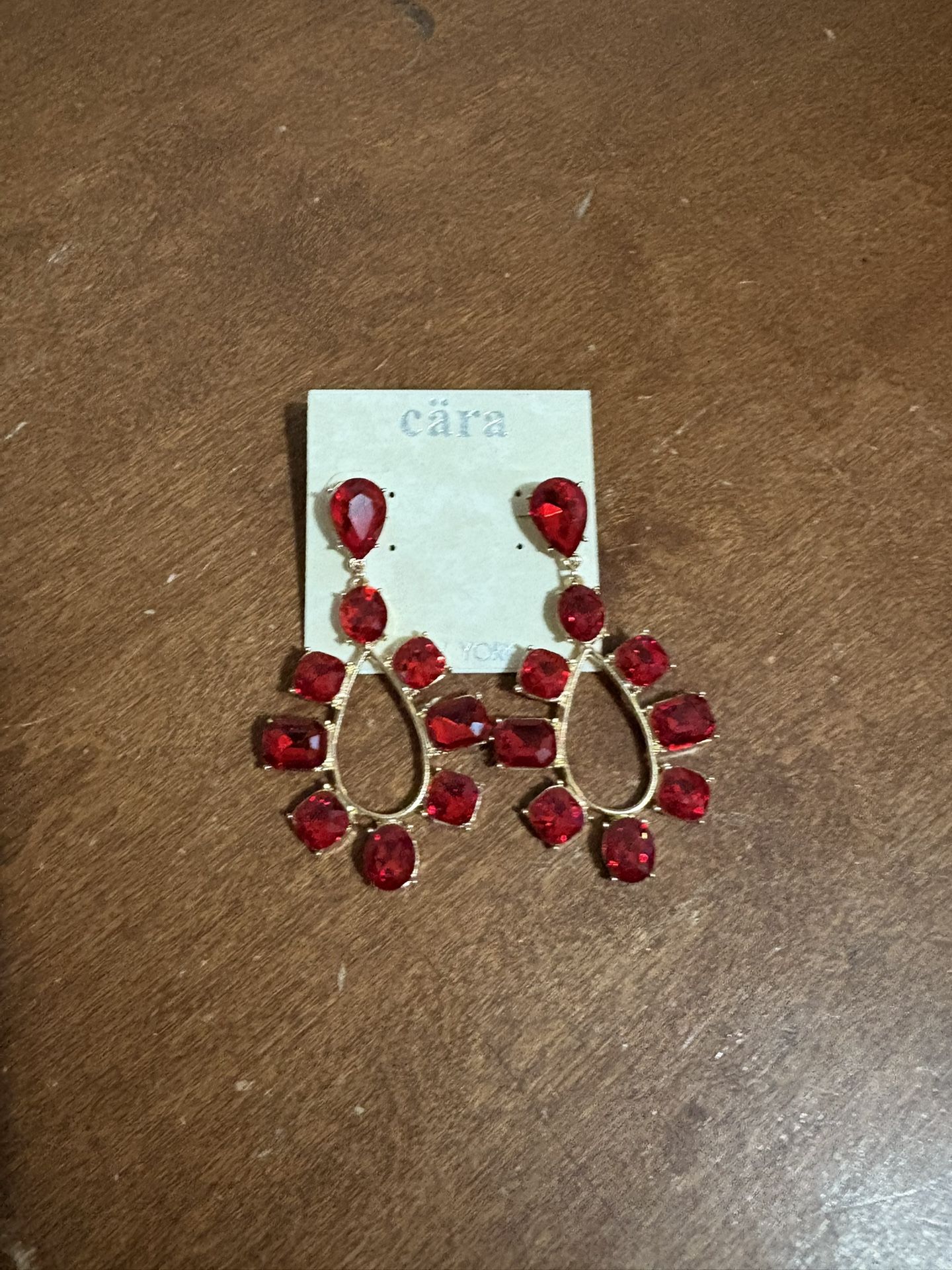 NWT Red and Gold Gemstone Earrings by Cara