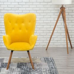 Roundhill Yellow Velvet Tufted Accent Chair AC155YL