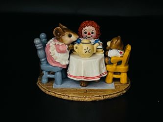 1991 Wee Forest Folk M-177 Tea for Three - Retired-1st Run-Artist Signed-Original Stickers