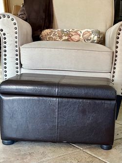 Faux leather footstool & storage