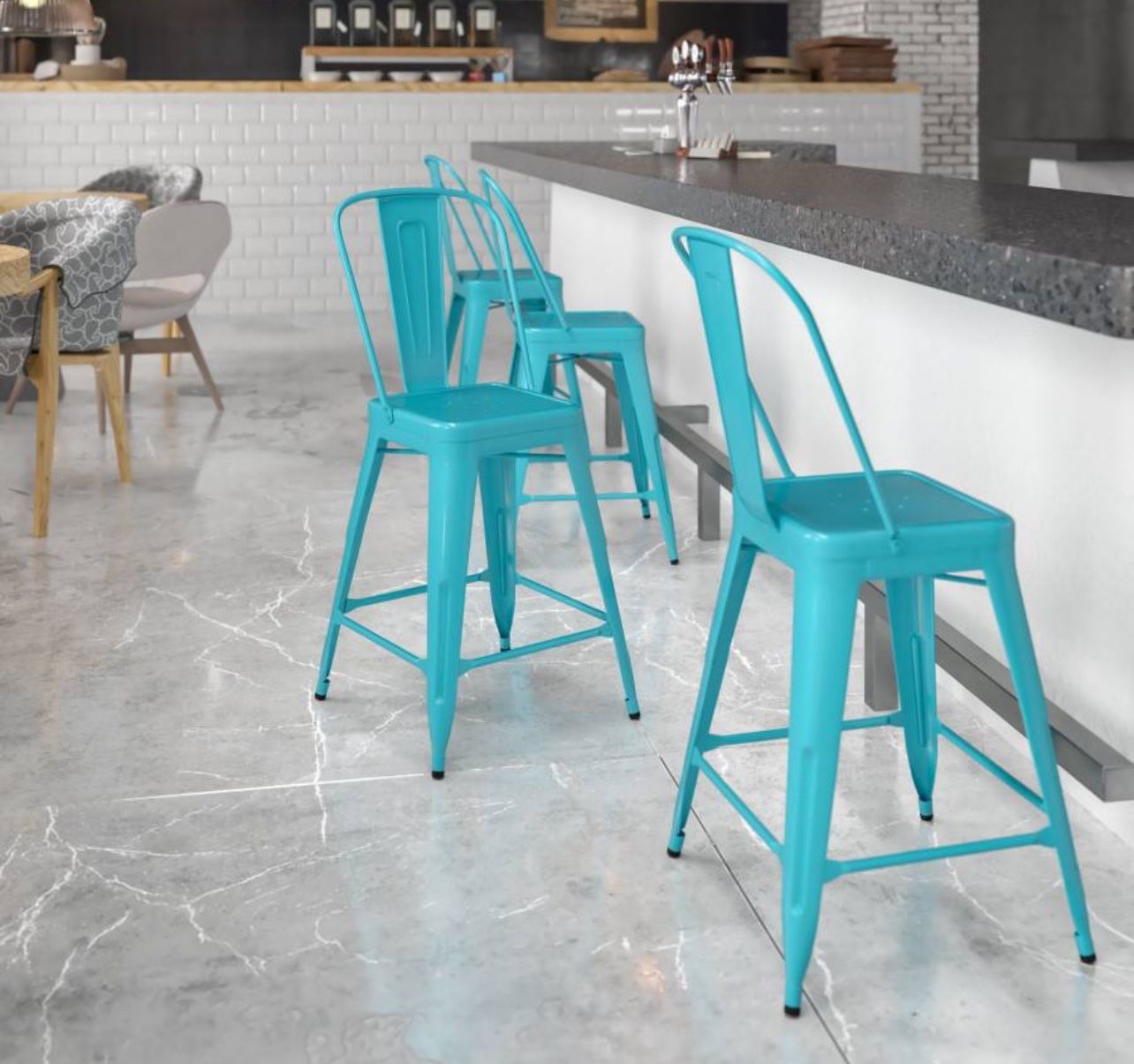 Set of 2 metal indoor outdoor counter height stools barstools - NEW