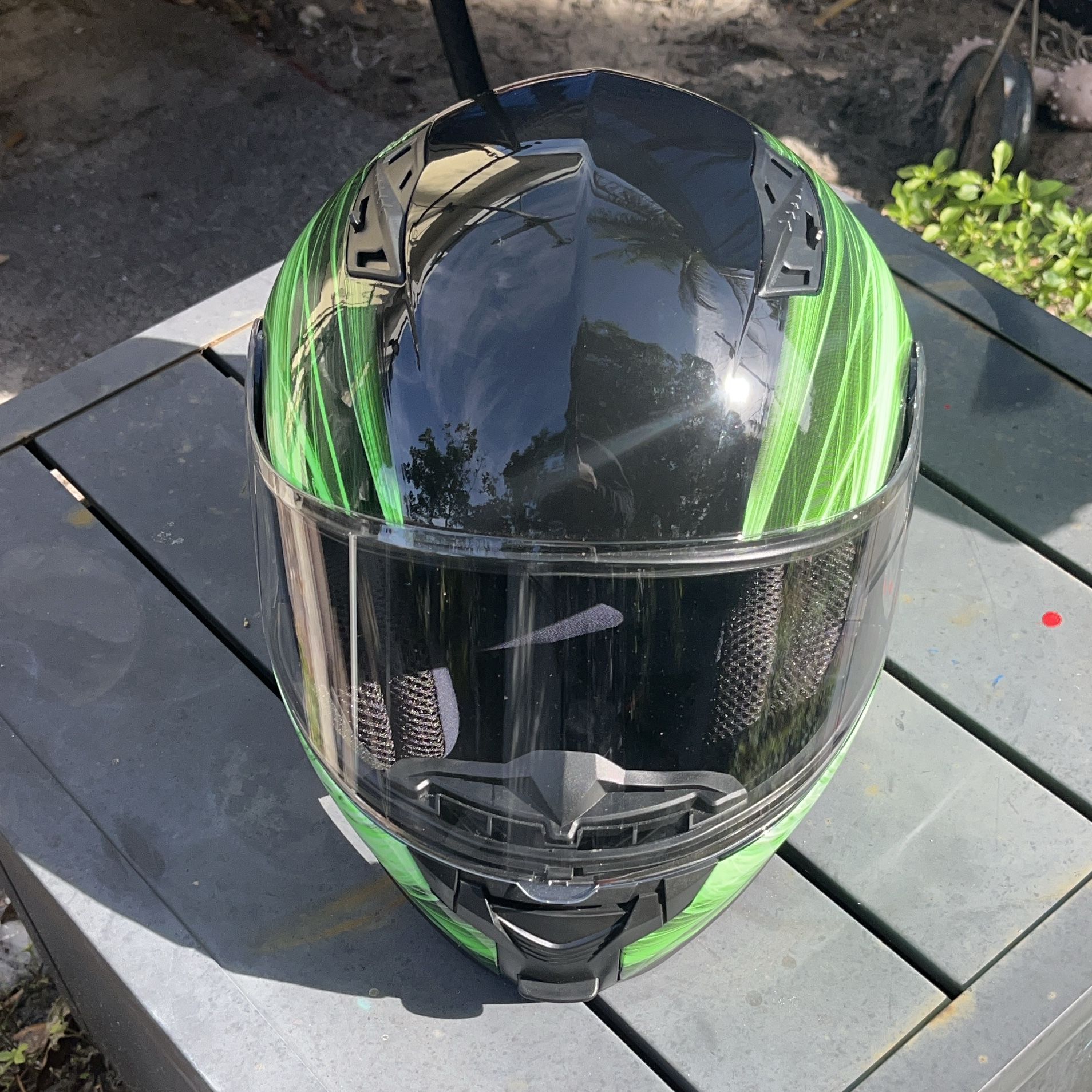 Typhoon Black and Green Motorcycle Helmet