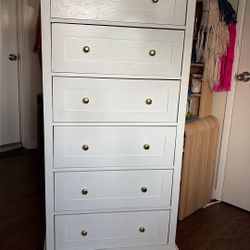 White Tall Six Drawer Dresser