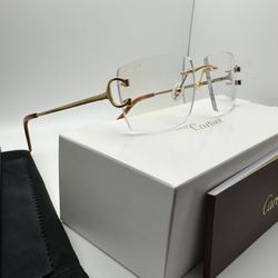 Cartier Big C 24K Gold/Clear Wire Buffalo Horn Buffs Glasses