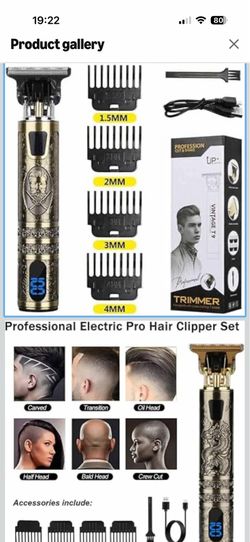 Hair Clippers with LED Display, Professional Hair Trimmer Zero Gapped T-Blade Trimmer Cordless Rechargeable Edgers Clippers Electric Beard Trimmer Wir