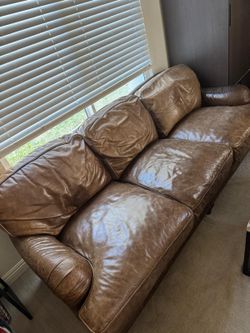 Vintage Genuine Distressed Brown leather Couch