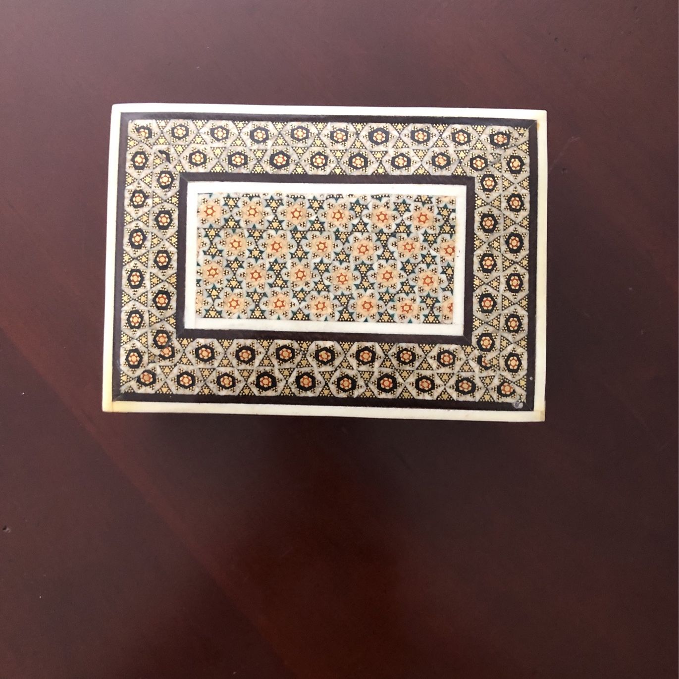 Persian Art Khatam Marquetry Inlay Mosaic wood Hand made jewelry box “Woodland Hills” Ca