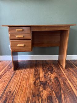 Wood Desk with 2 Drawers and Gold Detail