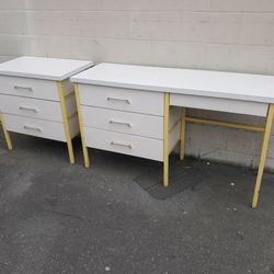 1950s Mid Century Modern Steel Frame Vintage Desk And Night stand