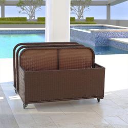 38 in. L x 44 in. W Rolling Brown Wicker Float Caddy Table Furniture Dolly Pool Toy Pool Float Cart Storage Organizer