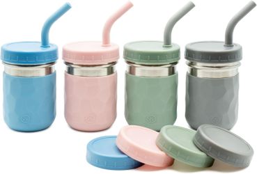 WeeSprout 2-in-1 Kids Stainless Steel Cups w/ Lids & Straws – Set of 4