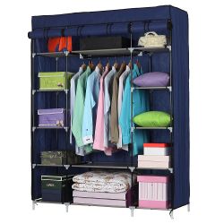 53" Portable Closet Storage Organizer Wardrobe Clothes Rack with Shelves,Blue