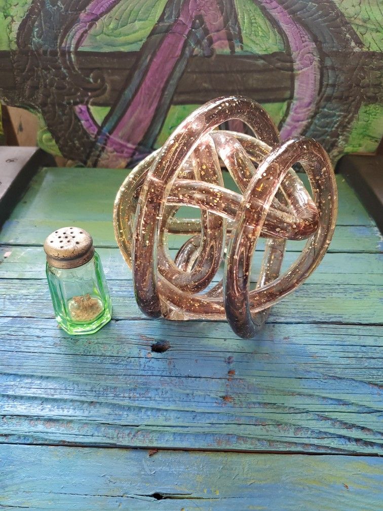 Gold Flecked Tangle Of Glass Radioactive Salt Shaker With Lead Cap For Scale