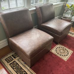 Pottery Barn Trevor Leather Side Chairs Set of 2 Brown